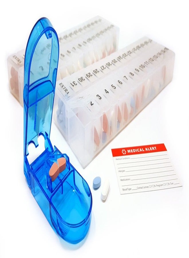 pill thing Large Monthly Vitamin Organizers with Deep Compartments and StayTight Lids. Set Includes (2) Large Pill Dispensers for The Entire Month's Medication.*Free Pill Splitter and Emergency Card Included! - Image 3